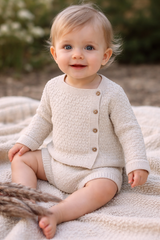 Ensemble short et pull à bouton bois sable